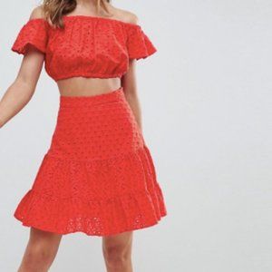 Asos Broderie Red Pephem Summer Skirt